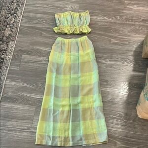 LESET Flora Plaid Strapless Top and Skirt Set